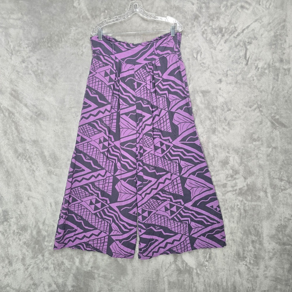 Missing Polynesia Palazzo Pants Womens L/XL Purple Tribal Geometric Wide Leg Art